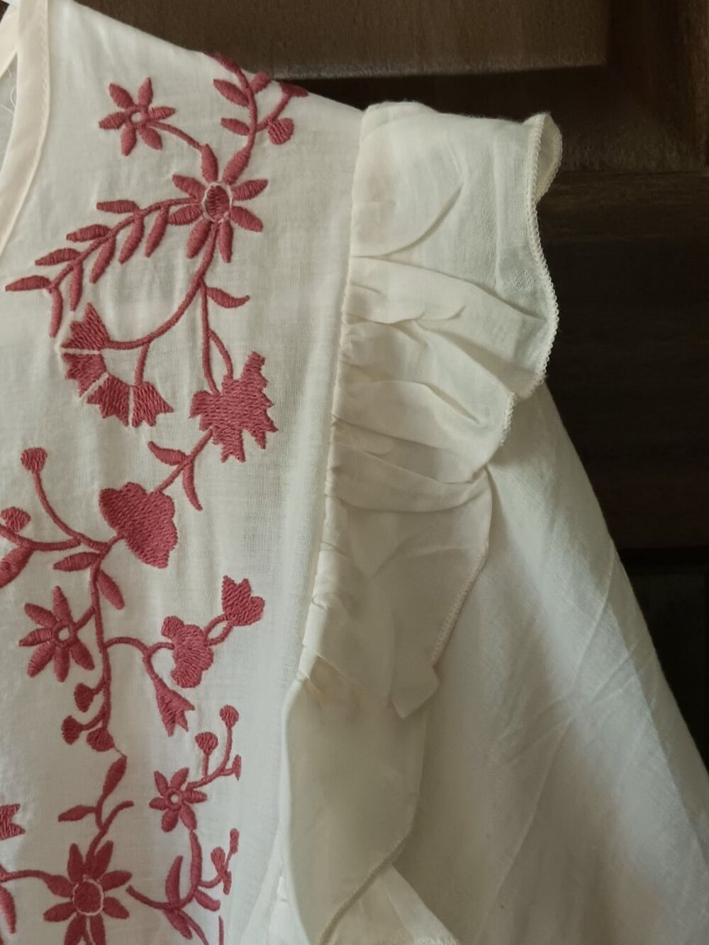 CALYPSO ST. BARTH Cream and Pink Embroidered and Ruffled Peasant Blouse Size S - Picture 4 of 15